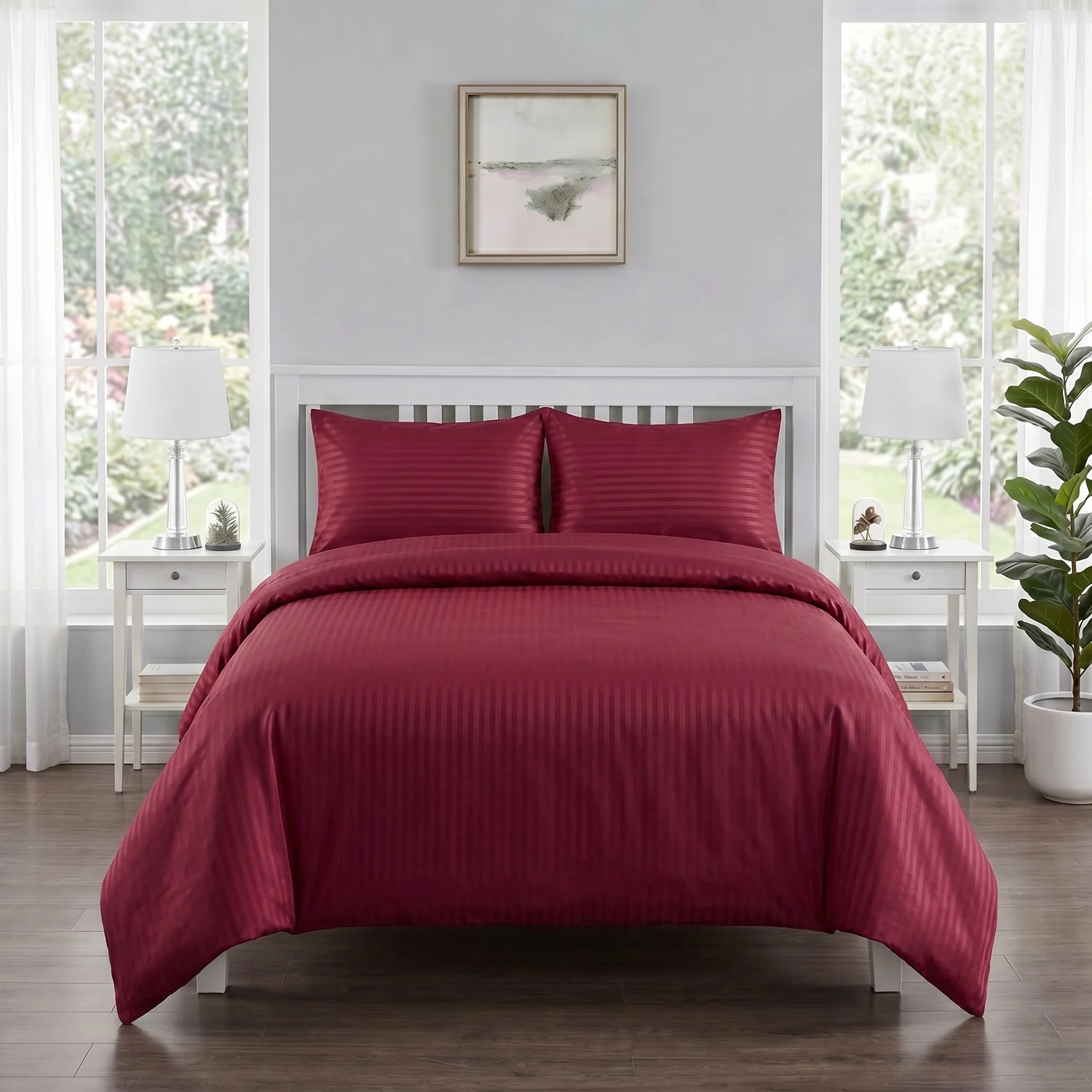 Burgundy Duvet Cover Set — Dyed Stripe