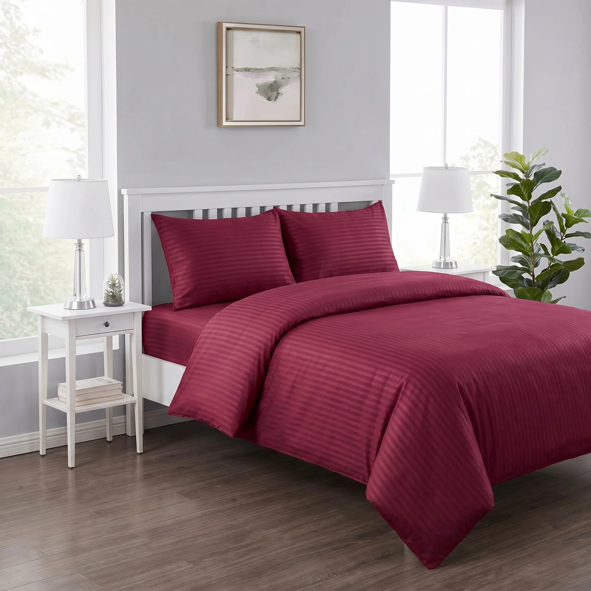 Burgundy Duvet Cover Set — Dyed Stripe