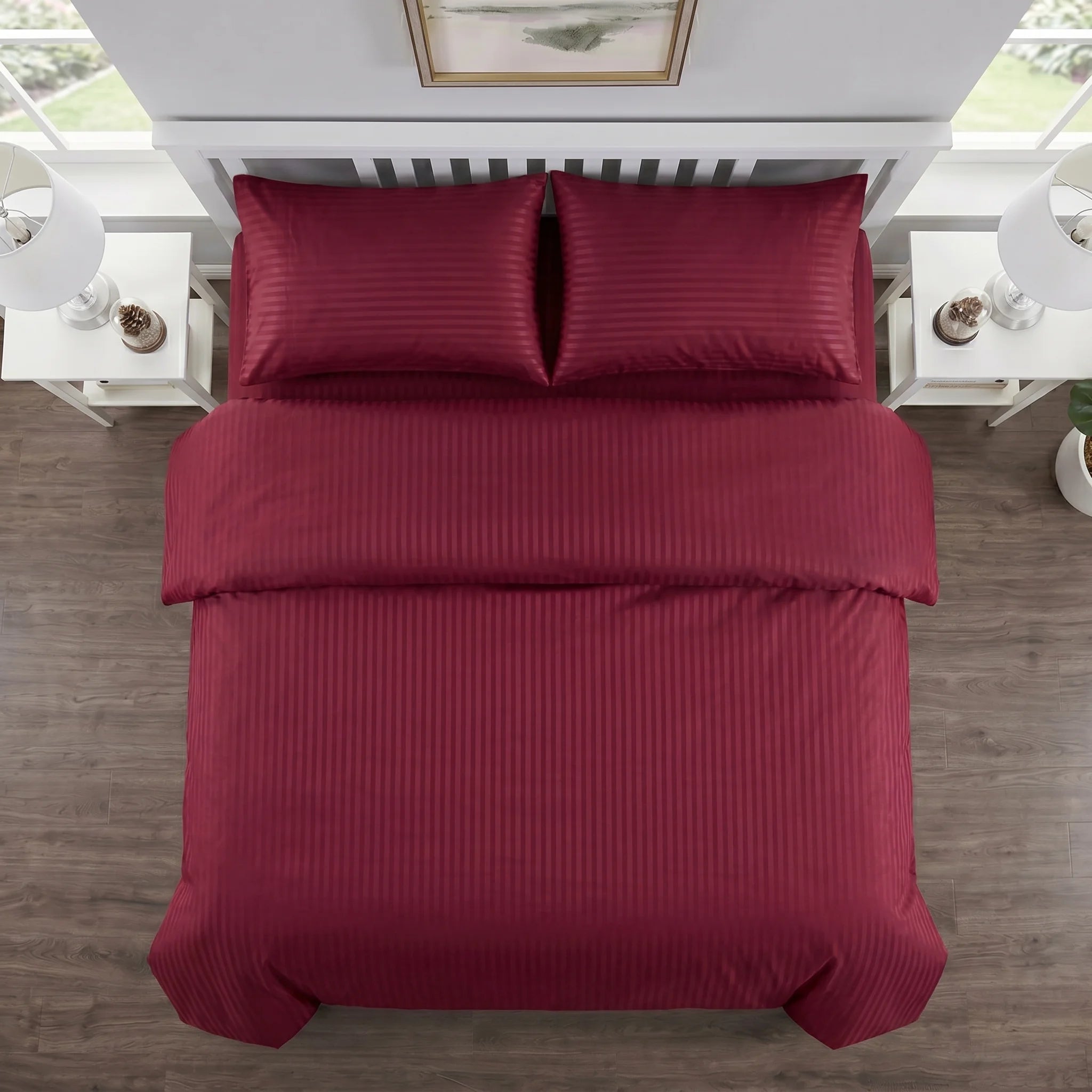 Burgundy Duvet Cover Set — Dyed Stripe