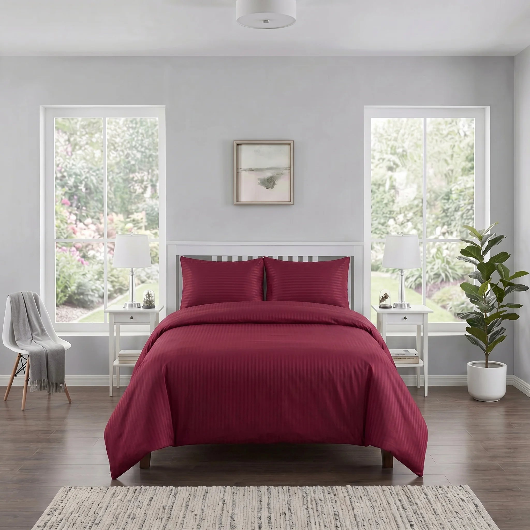 Burgundy Duvet Cover Set — Dyed Stripe