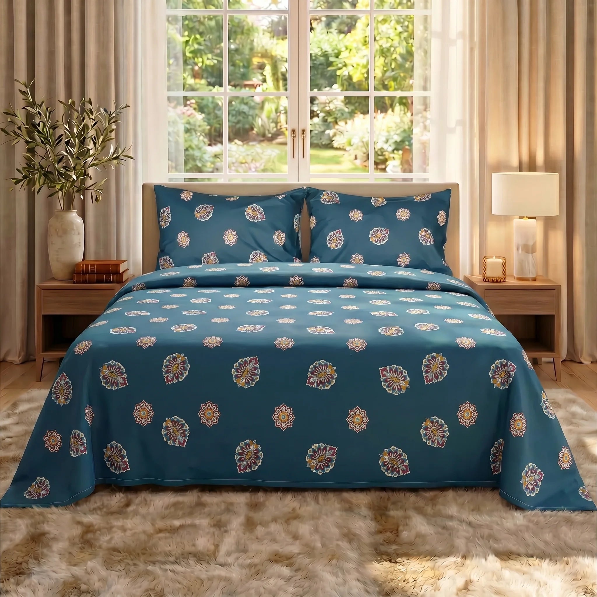 Cerulean Medallion Premium Bedsheet