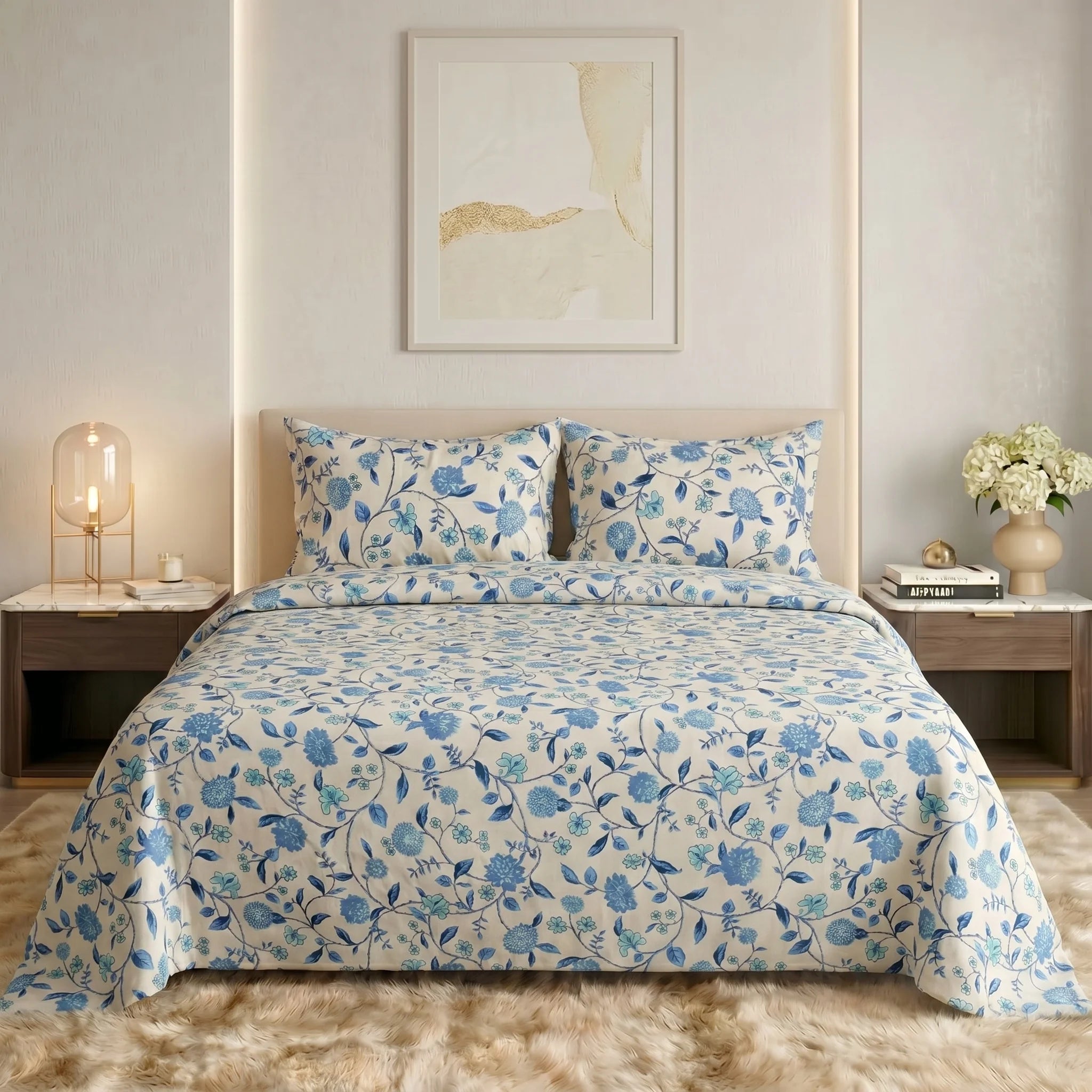 Cerulean Vine Premium Bedsheet