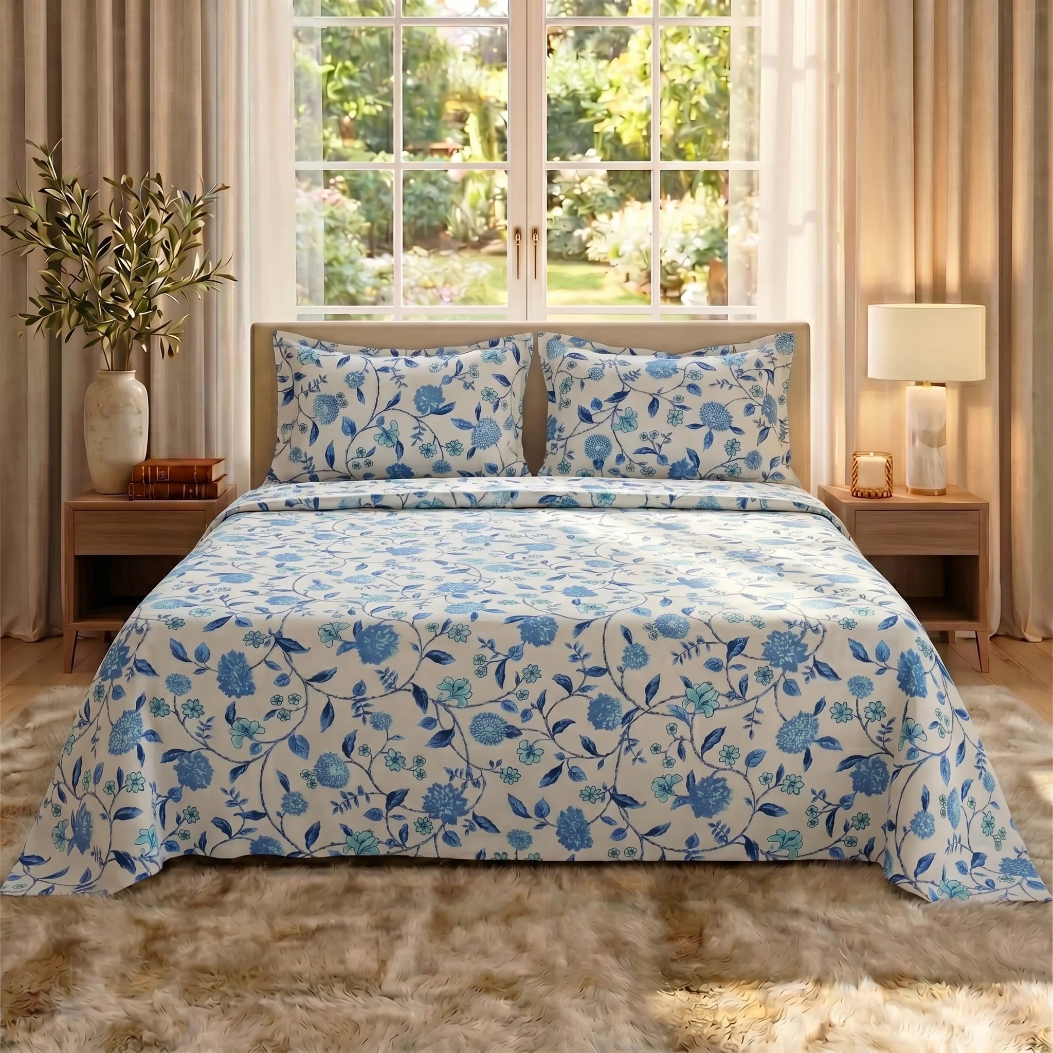 Cerulean Vine Premium Bedsheet