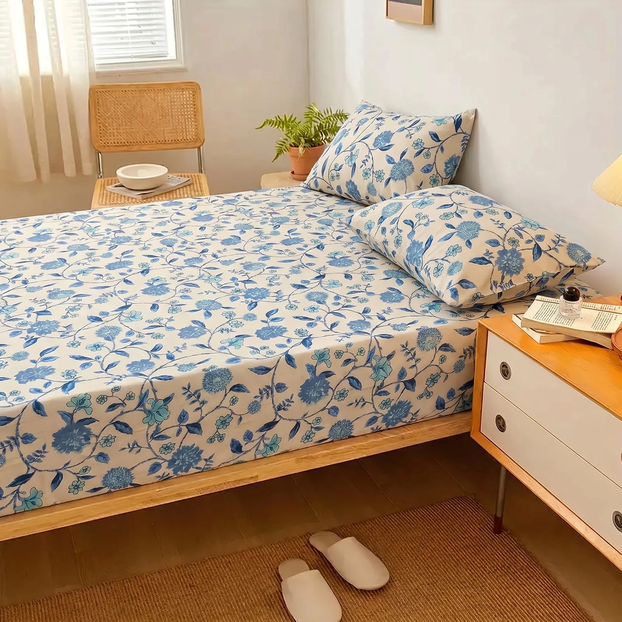 Cerulean Vine Premium Fitted Sheet Set