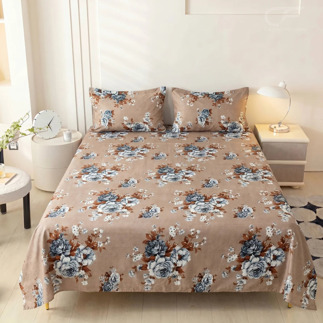 Champagne Rose Elegance Printed Bedsheet Set