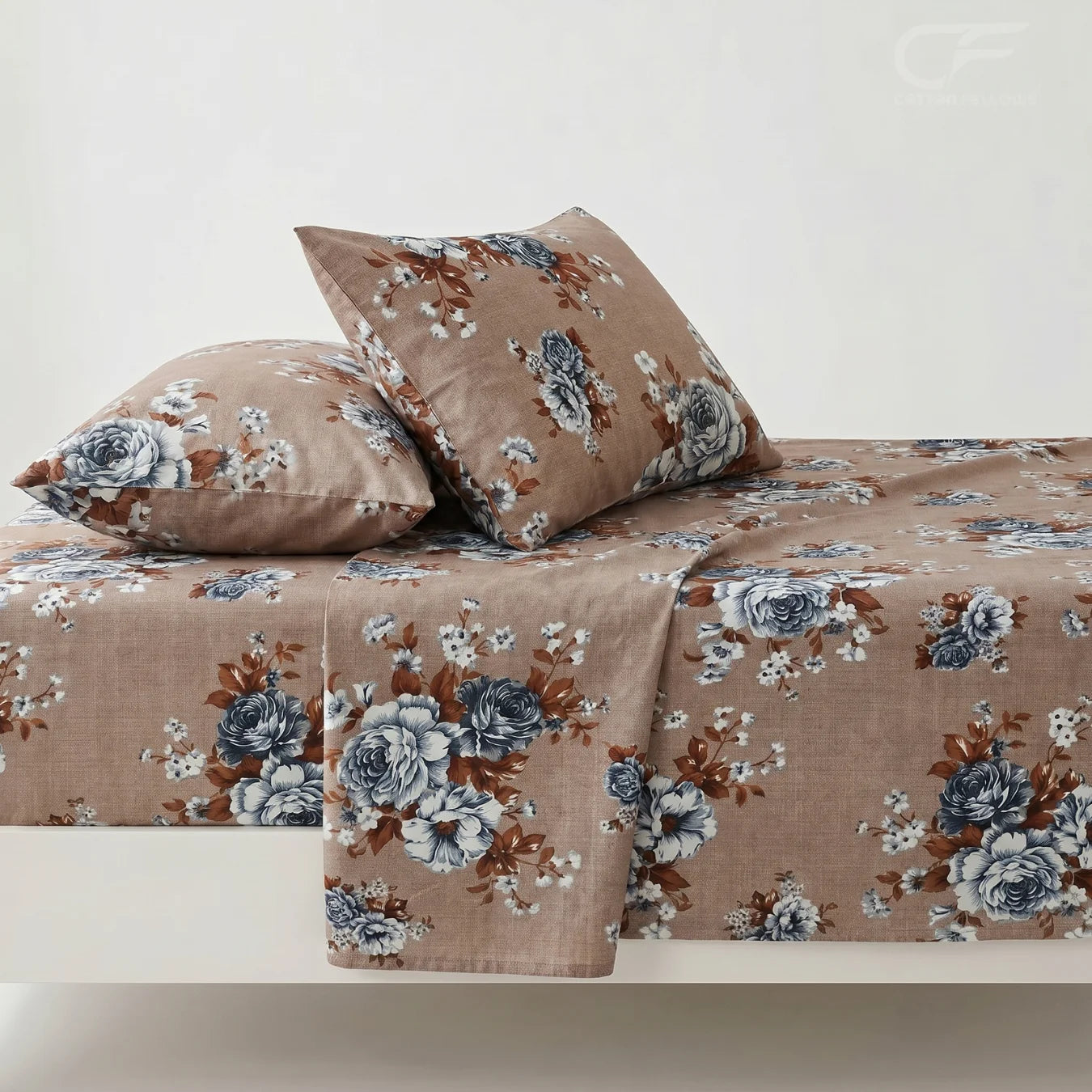 Champagne Rose Elegance Printed Bedsheet Set