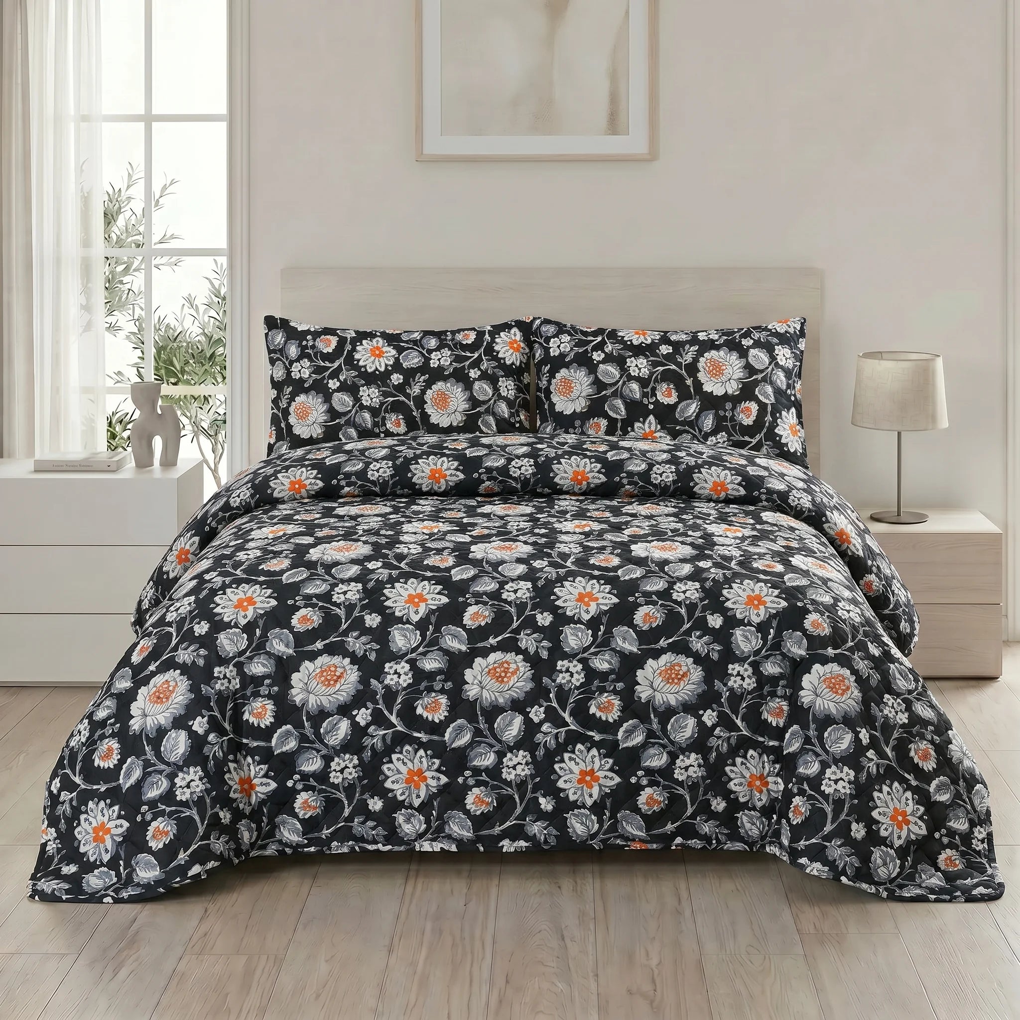 Charcoal Amber Bed Spread Set — 3 PCS