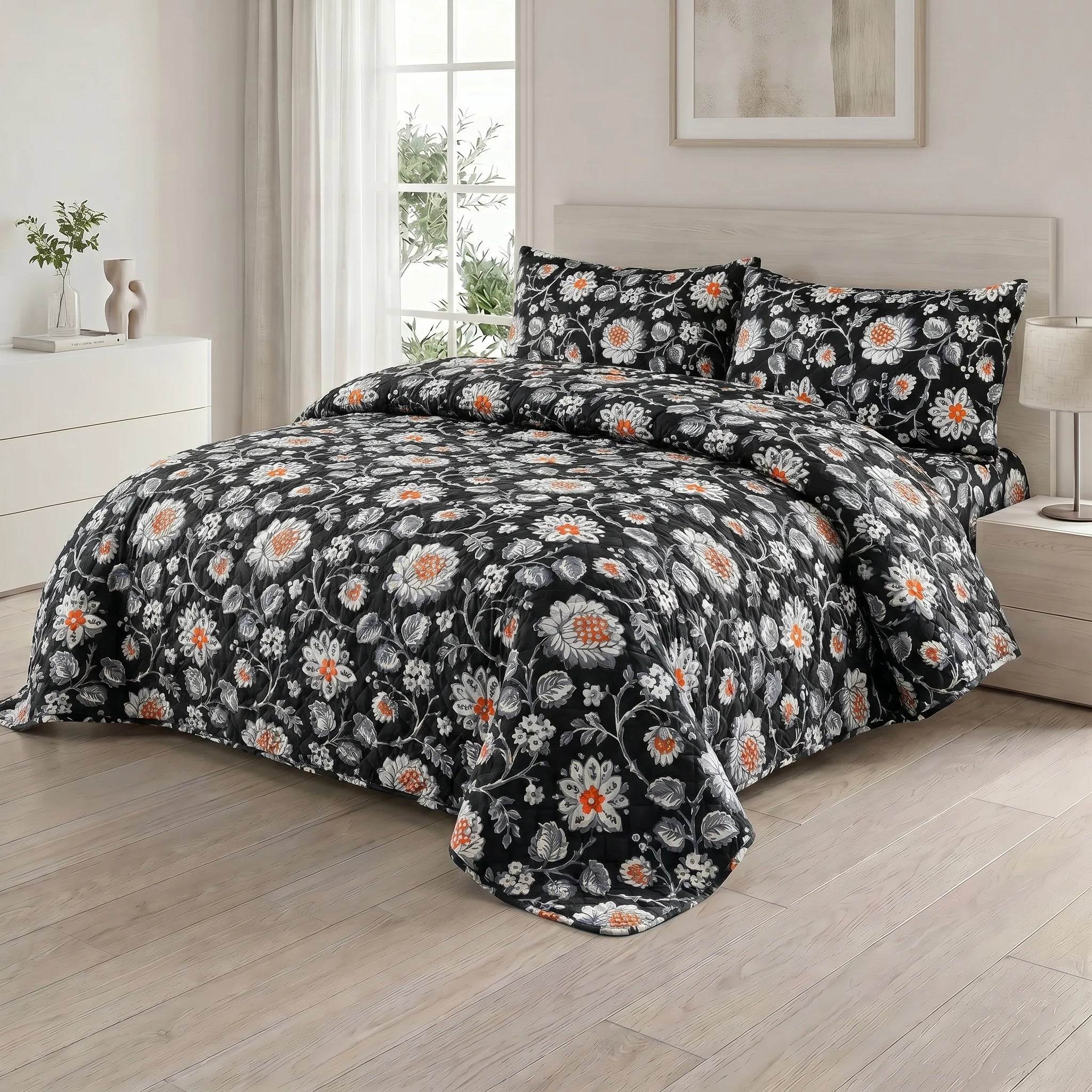 Charcoal Amber Bed Spread Set — 3 PCS