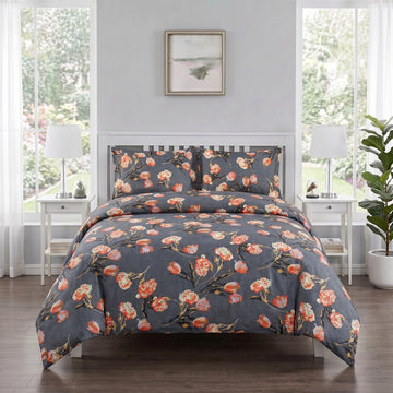 Charcoal Floral Duvet Cover Set — Printed