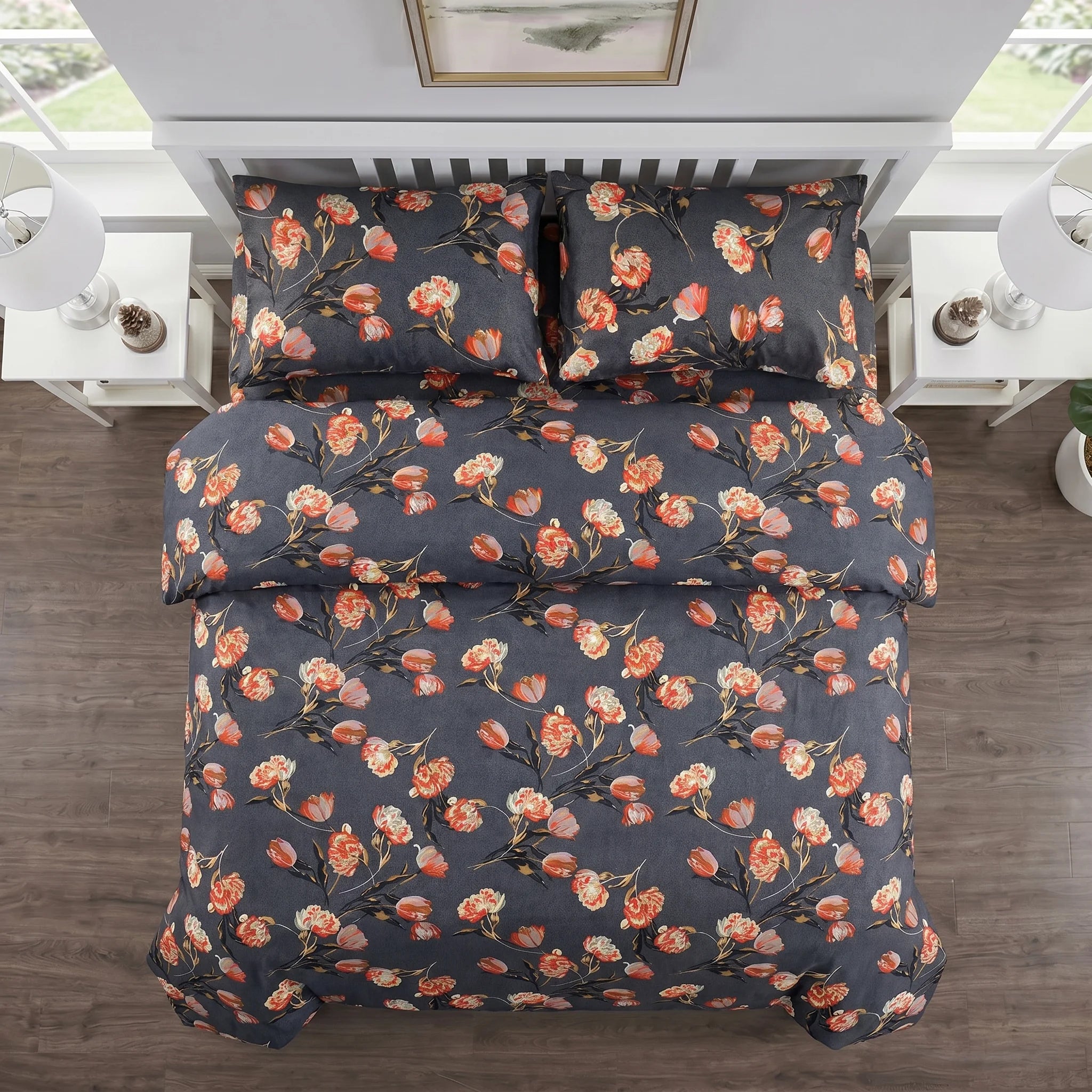 Charcoal Floral Duvet Cover Set — Printed