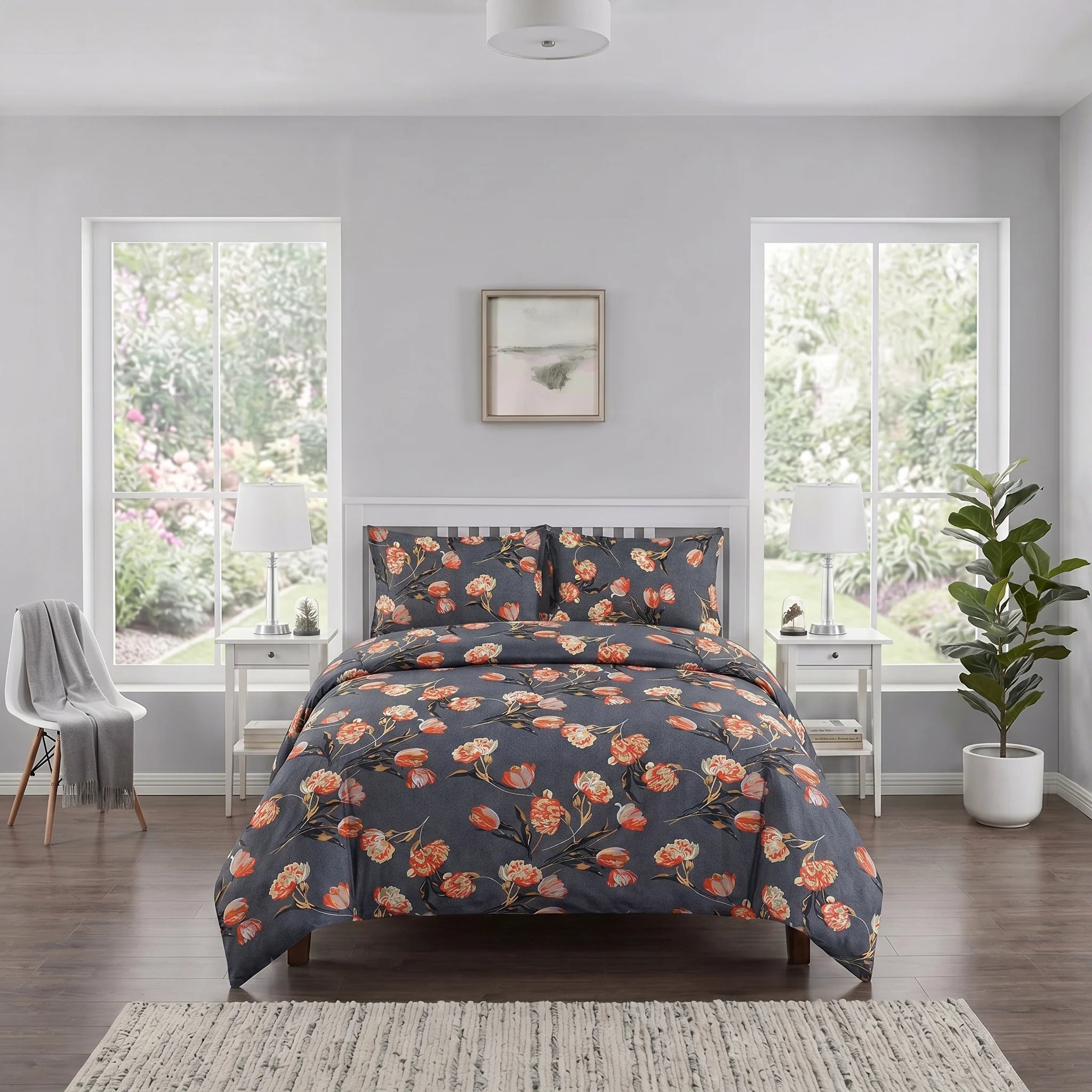 Charcoal Floral Duvet Cover Set — Printed