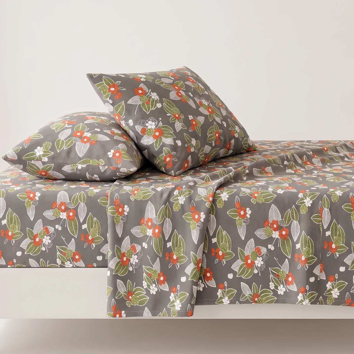 Charcoal Rust Blossom Pure Cotton Bedsheet Set — 3 PCS