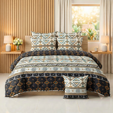 Charcoal & Ochre Tribal Geometric Comforter Set — 8 PCS