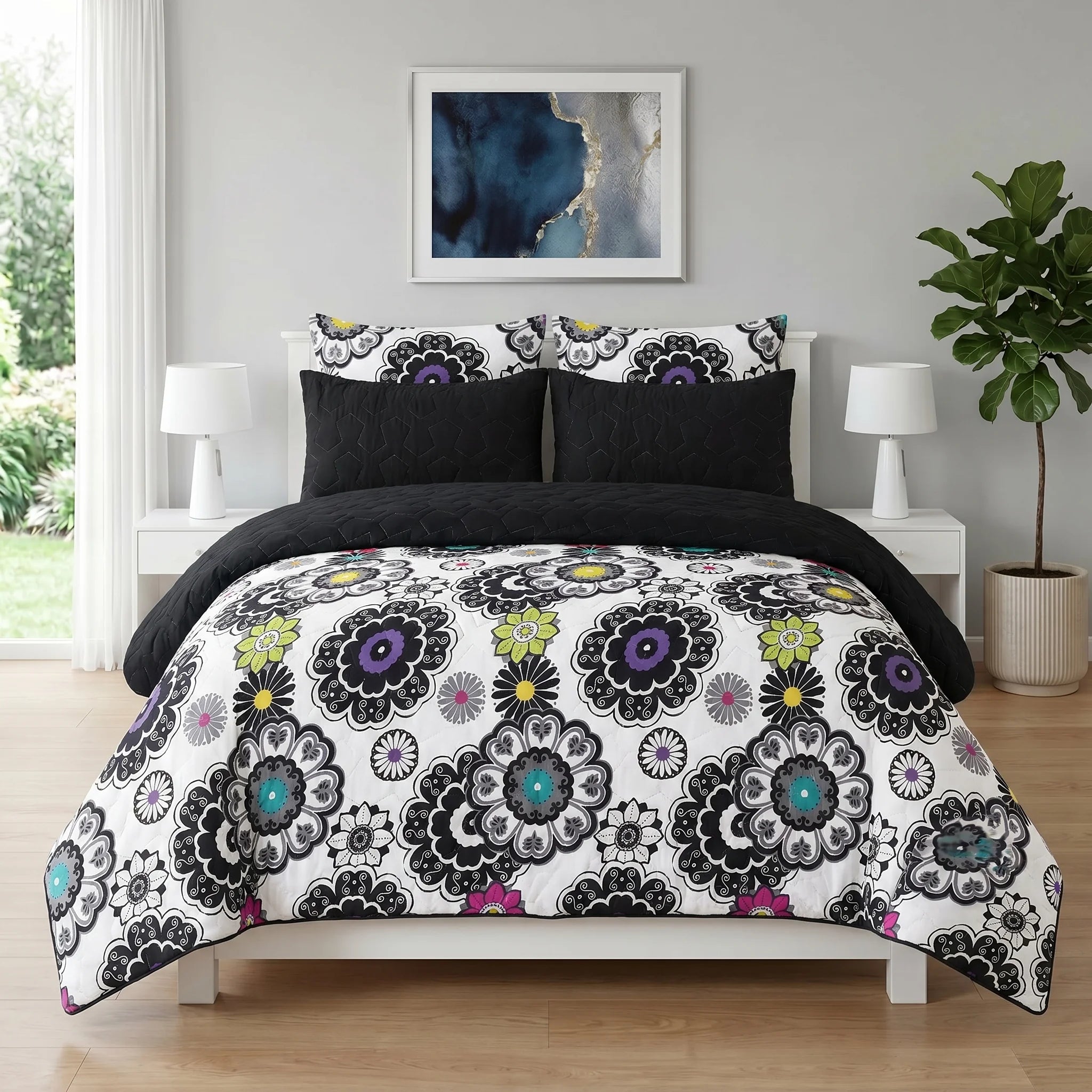 Chic Retro Floral Bed Spread Set — 6 PCS