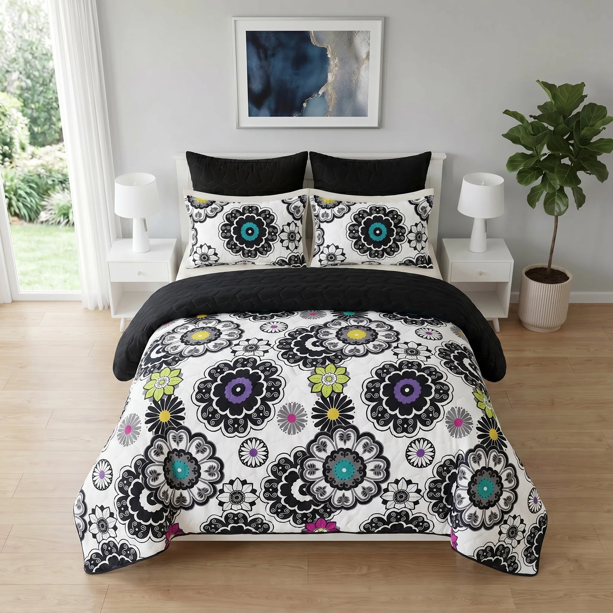 Chic Retro Floral Bed Spread Set — 6 PCS