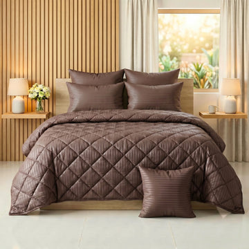 Chocolate Brown Comforter Set — Dyed Stripe