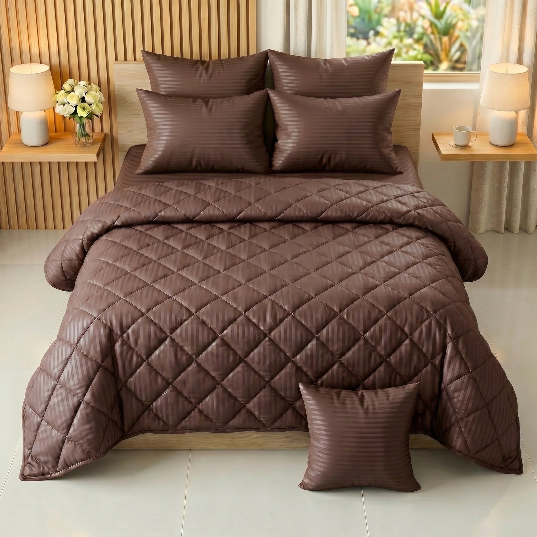 Chocolate Brown Comforter Set — Dyed Stripe