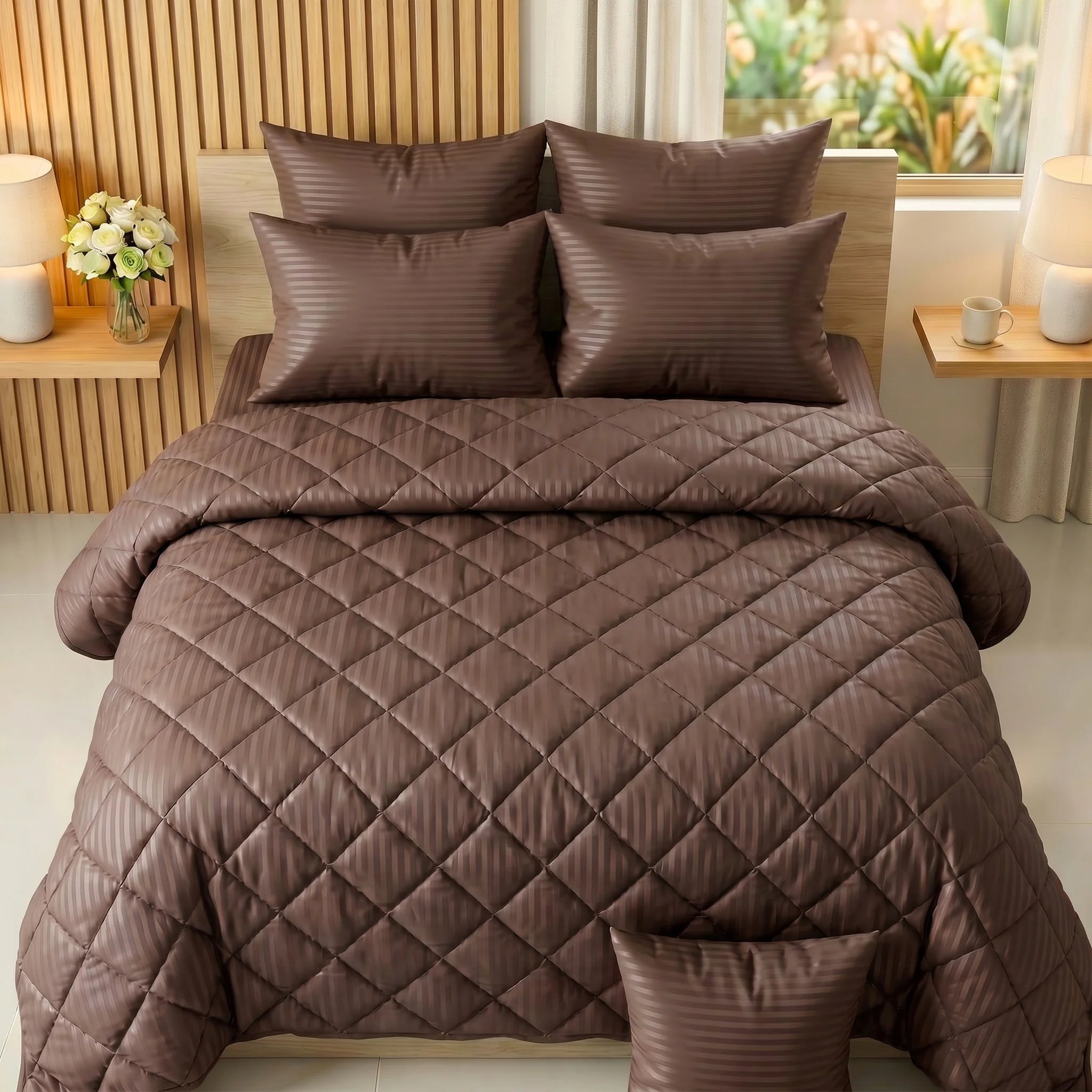 Chocolate Brown Comforter Set — Dyed Stripe
