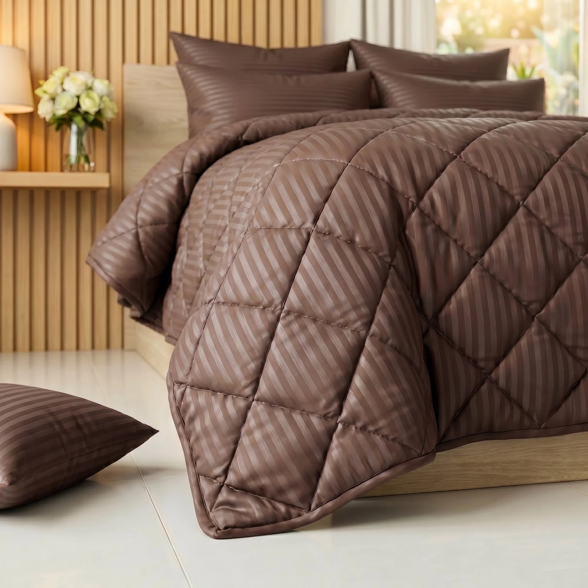 Chocolate Brown Comforter Set — Dyed Stripe