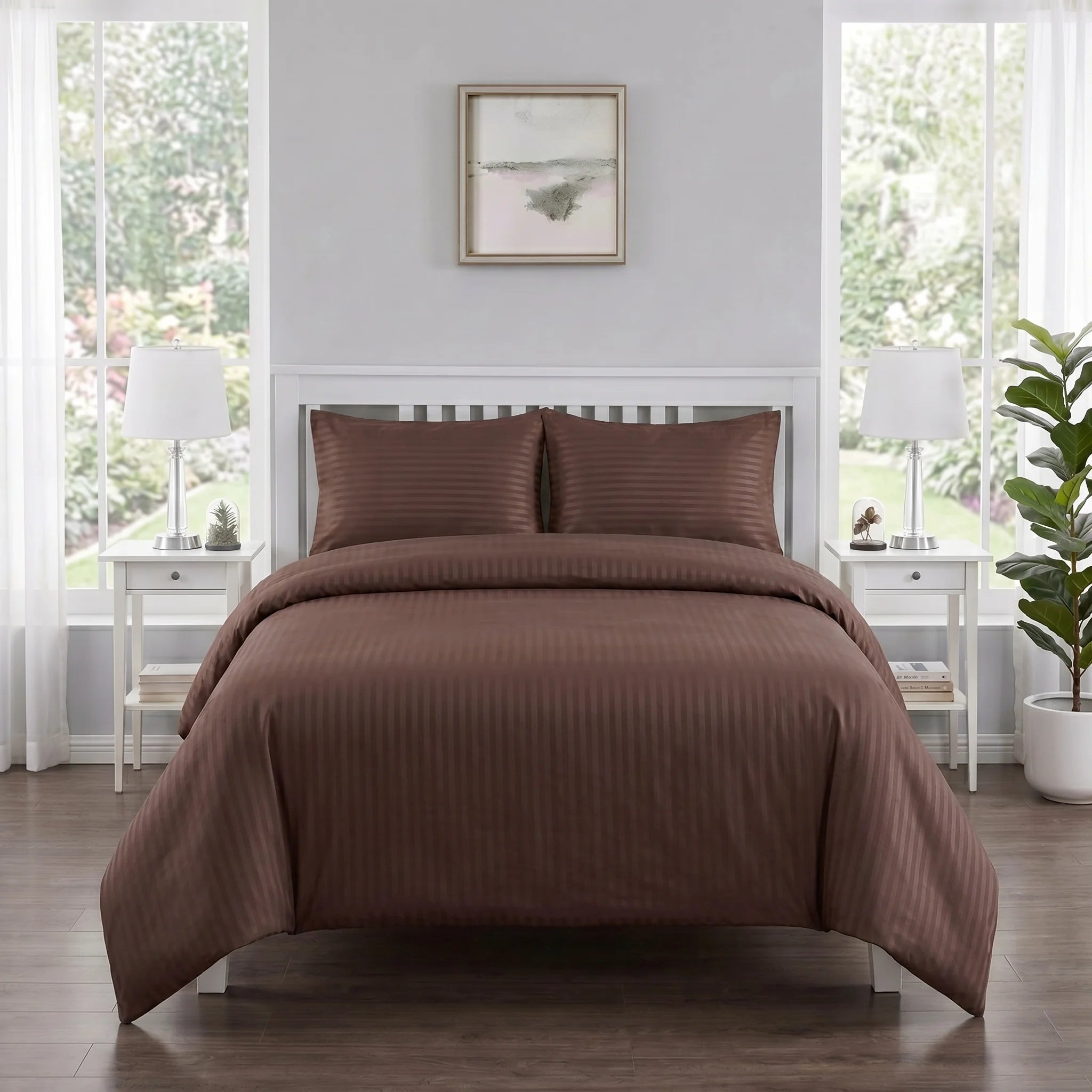 Chocolate Brown Duvet Cover Set — Dyed Stripe