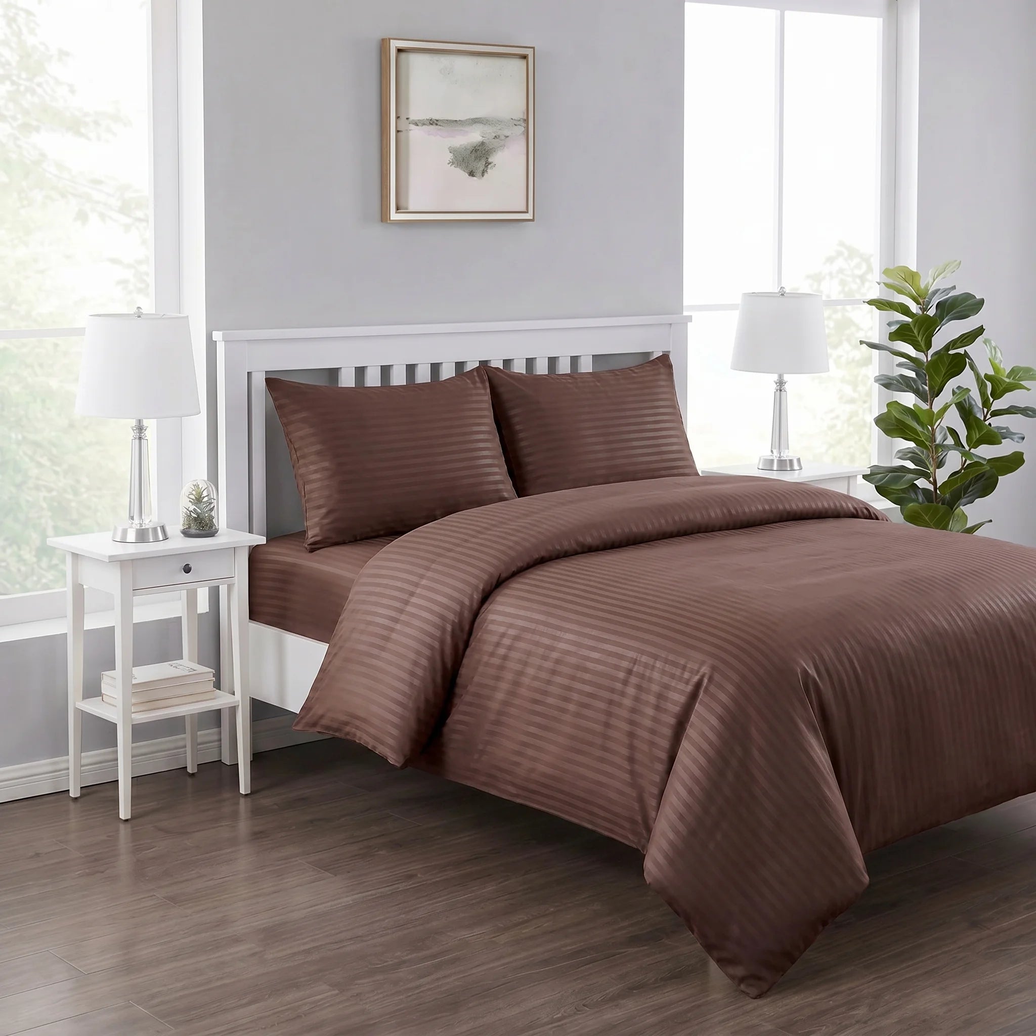 Chocolate Brown Duvet Cover Set — Dyed Stripe