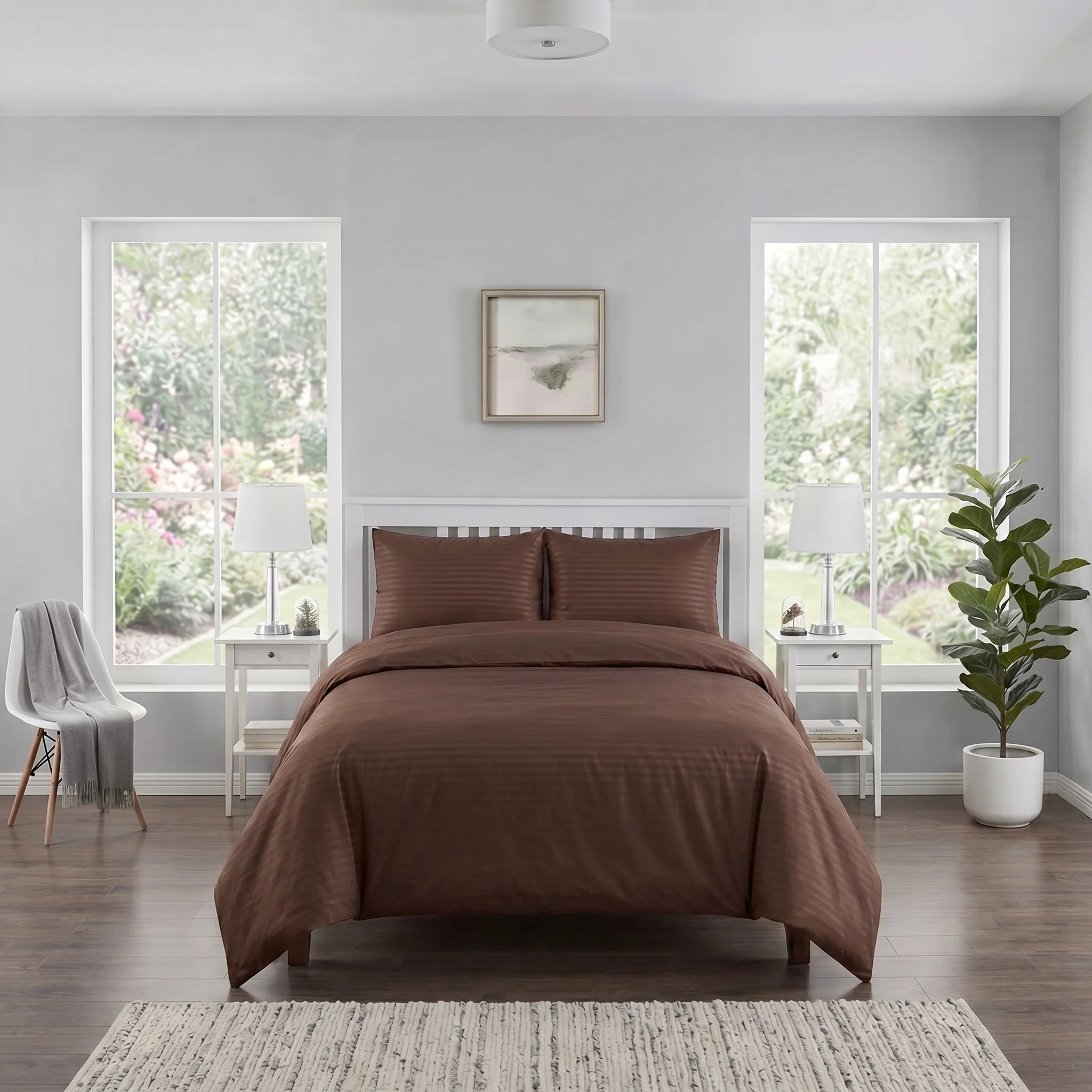 Chocolate Brown Duvet Cover Set — Dyed Stripe