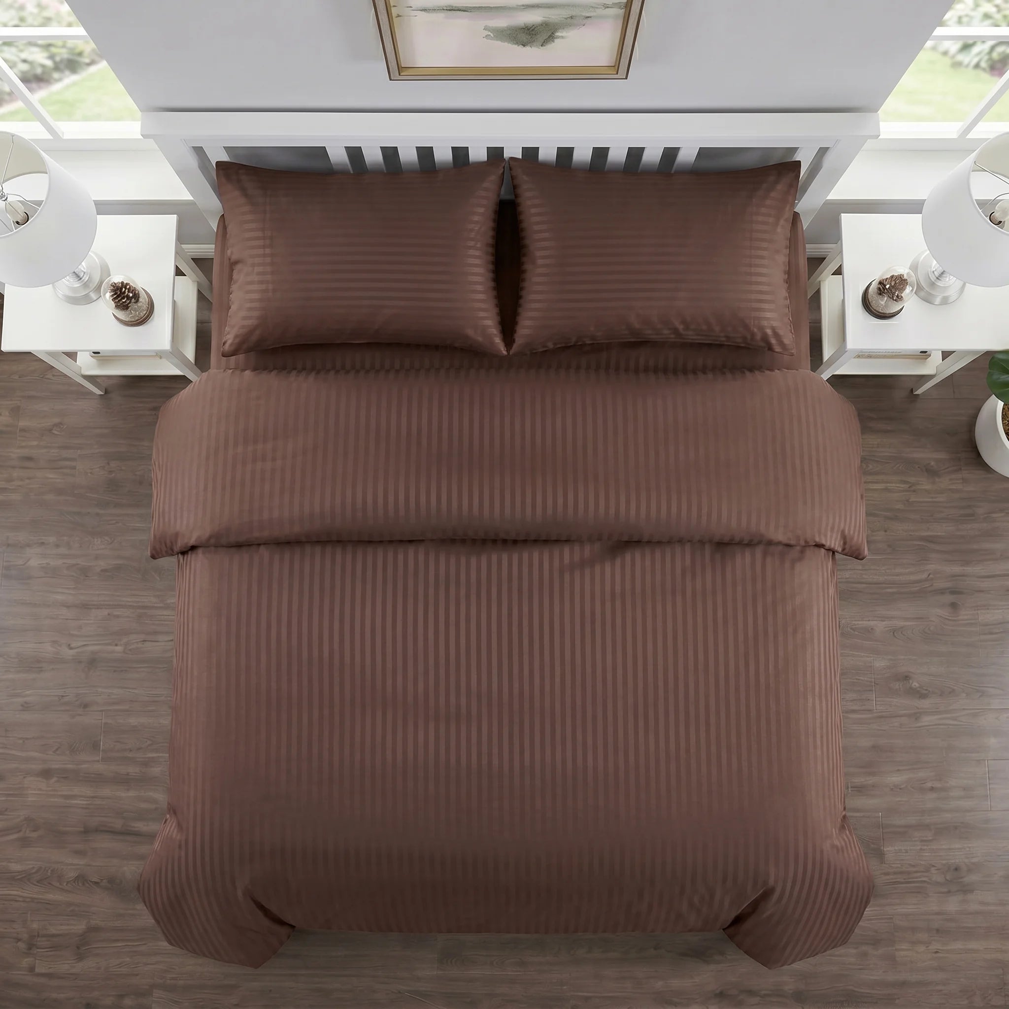 Chocolate Brown Duvet Cover Set — Dyed Stripe