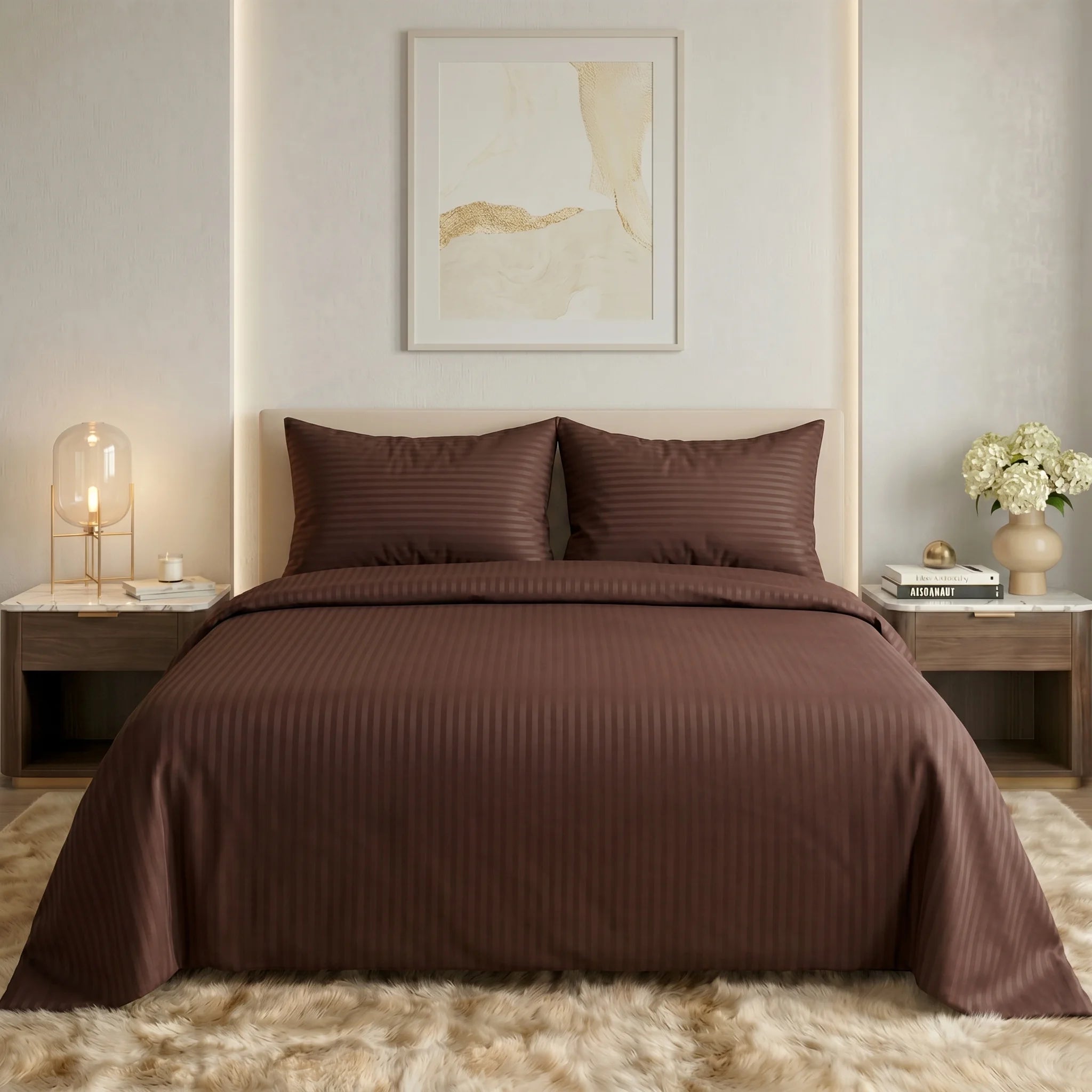 Chocolate Brown Dyed Stripe Bedsheet Set