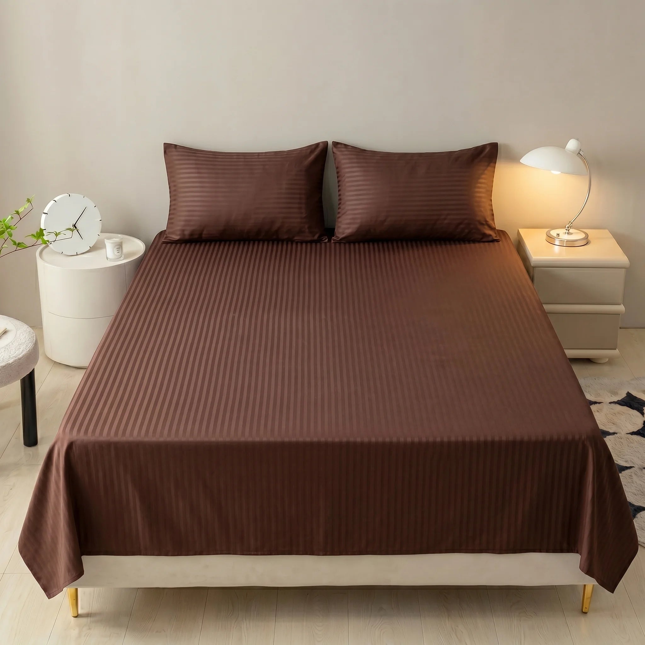Chocolate Brown Dyed Stripe Bedsheet Set