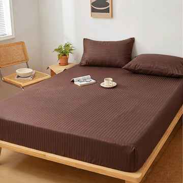 Chocolate Brown Dyed Stripe Fitted Sheet Set