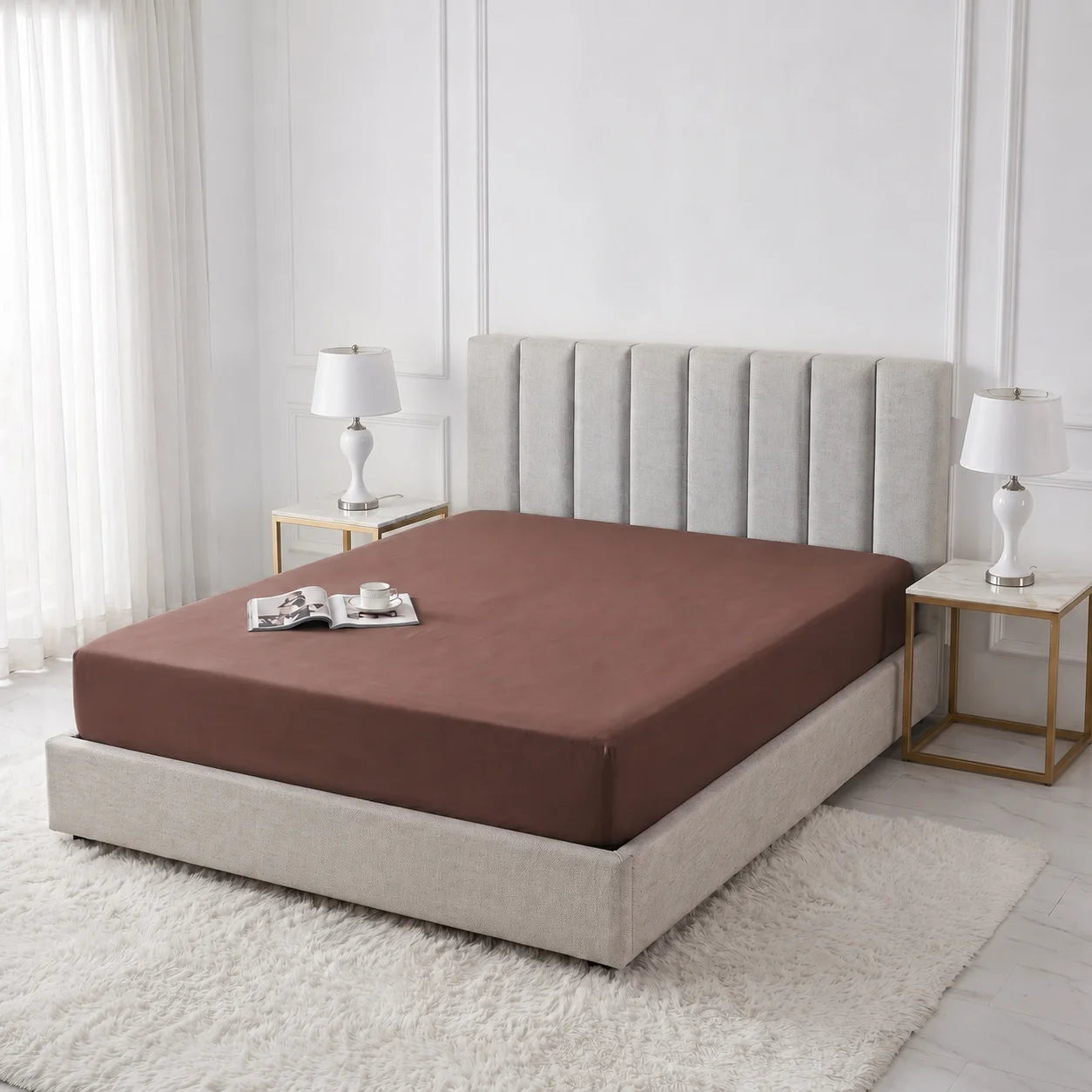 Chocolate Brown Micro Cotton Mattress Cover — With Zipper