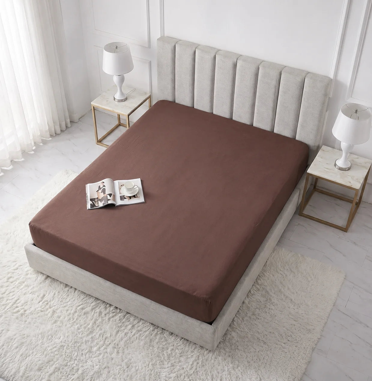 Chocolate Brown Micro Cotton Mattress Cover — With Zipper