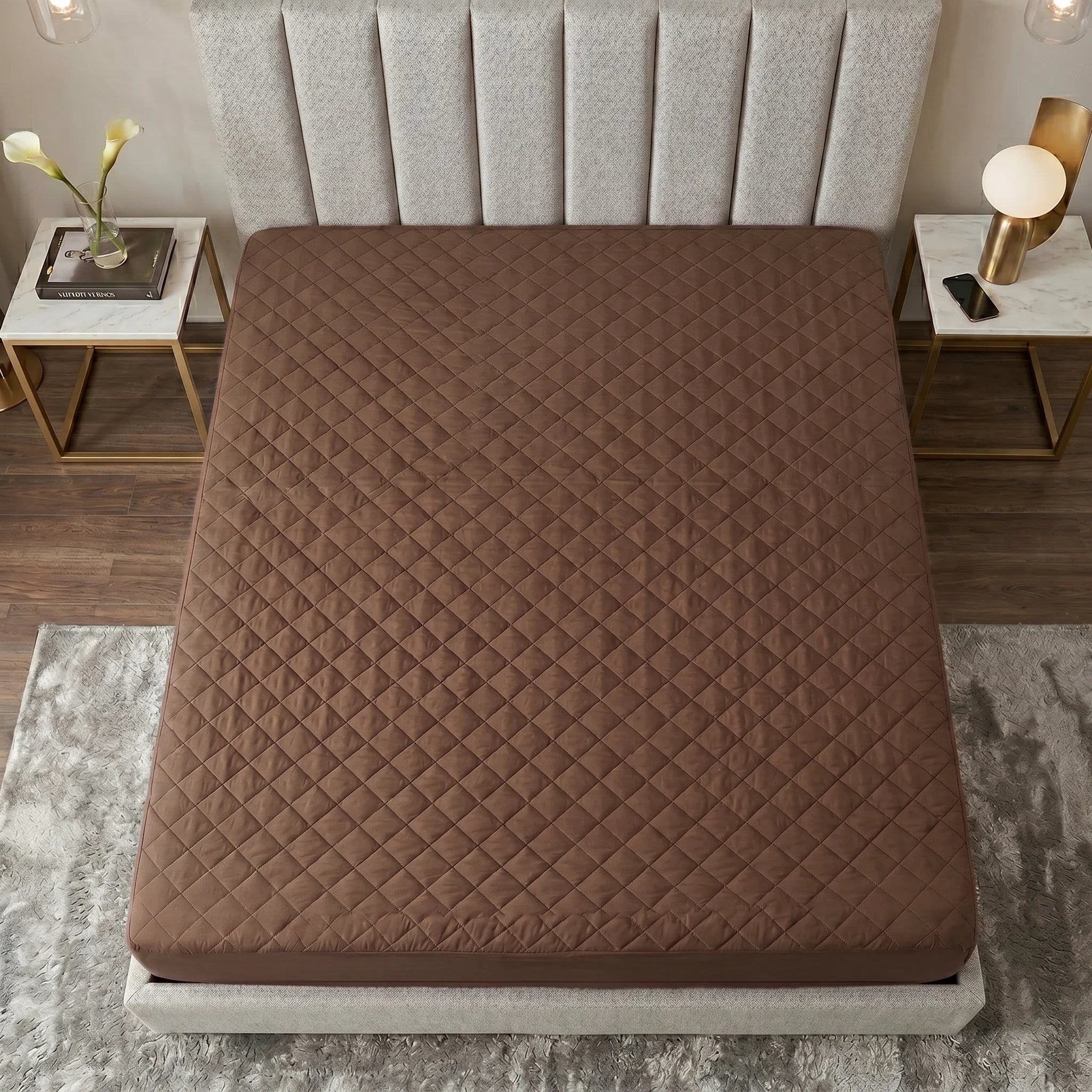 Chocolate Brown Waterproof Mattress Protector — Quilted