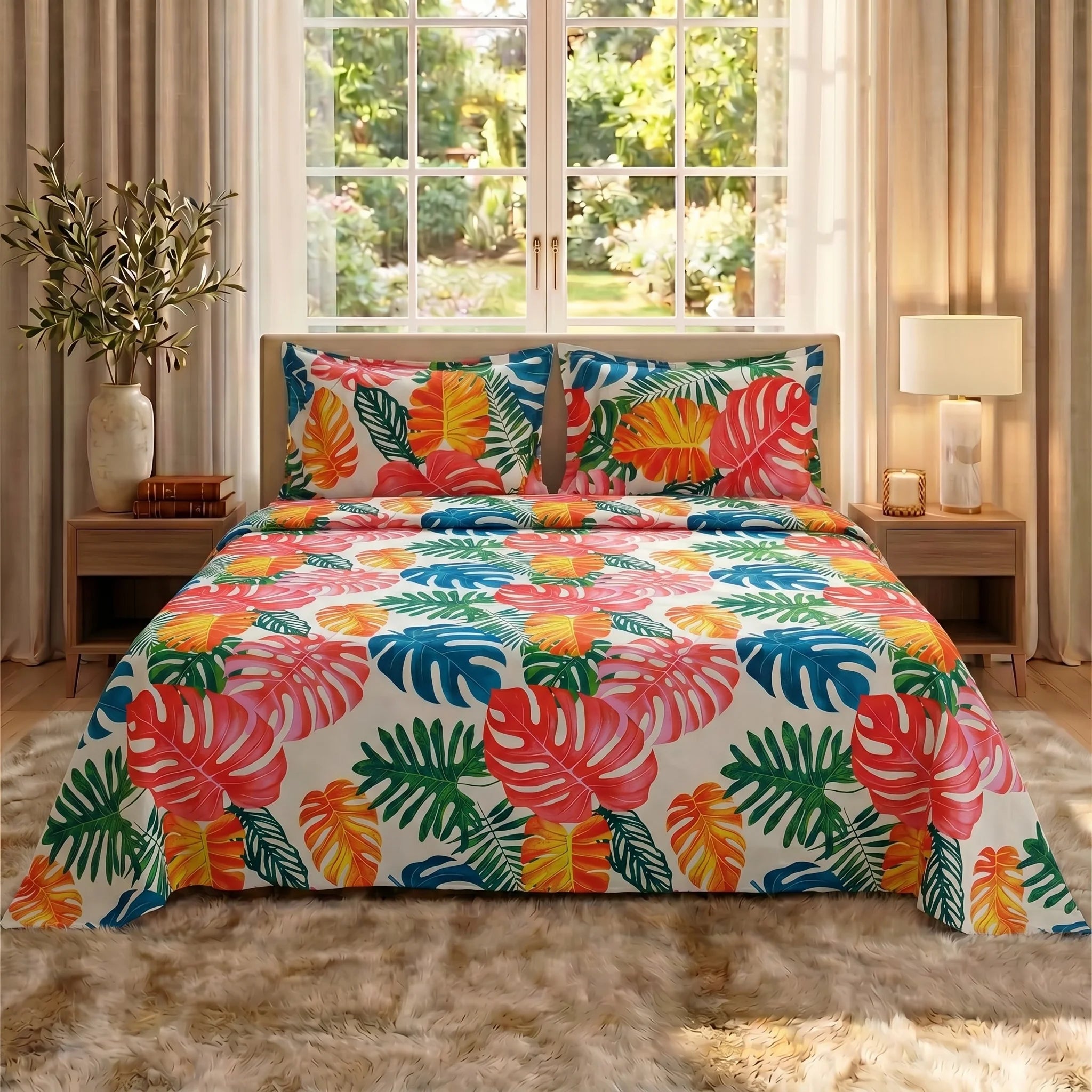 Coral Palm Retreat Premium Bedsheet Set