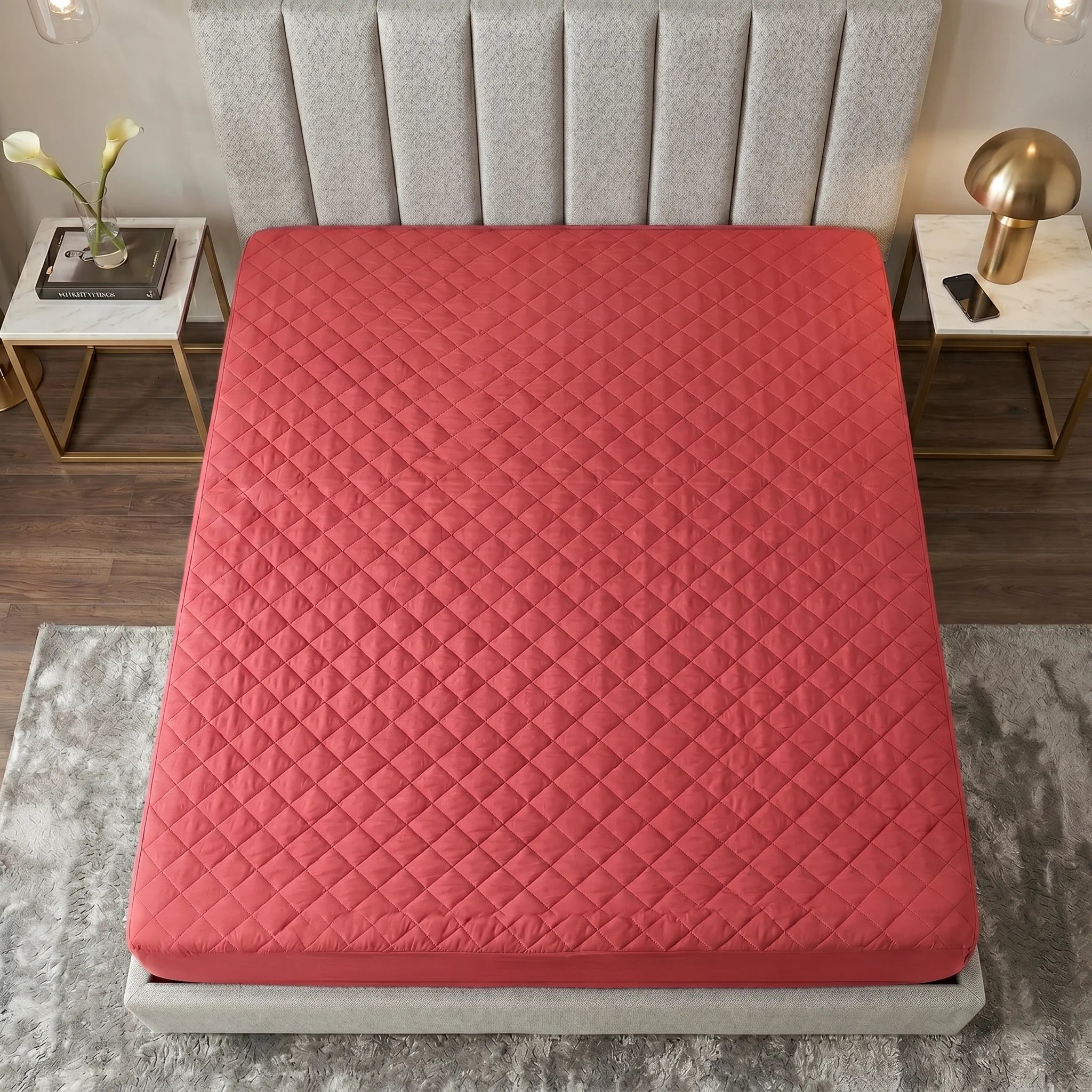 Coral Red Waterproof Mattress Protector — Quilted