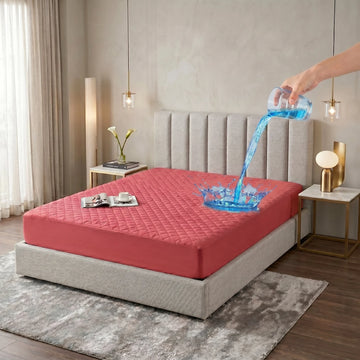 Coral Red Waterproof Mattress Protector — Quilted