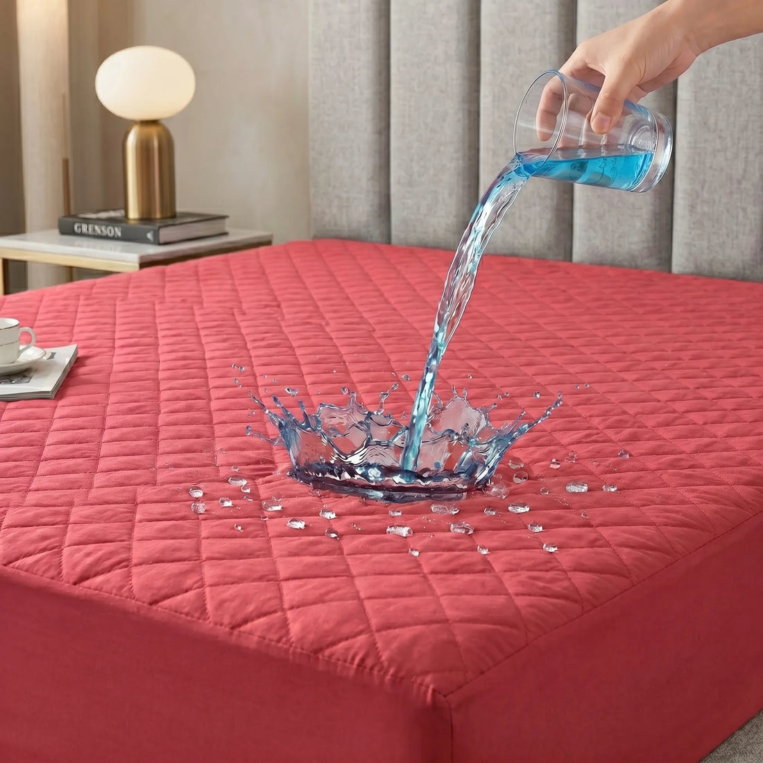 Coral Red Waterproof Mattress Protector — Quilted