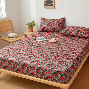 Crimson Blossom Printed Fitted Sheet