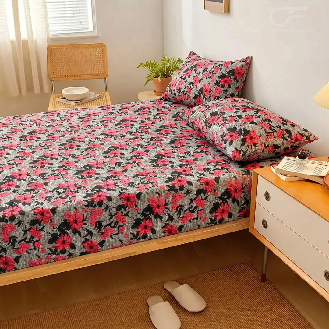 Crimson Blossom Printed Fitted Sheet
