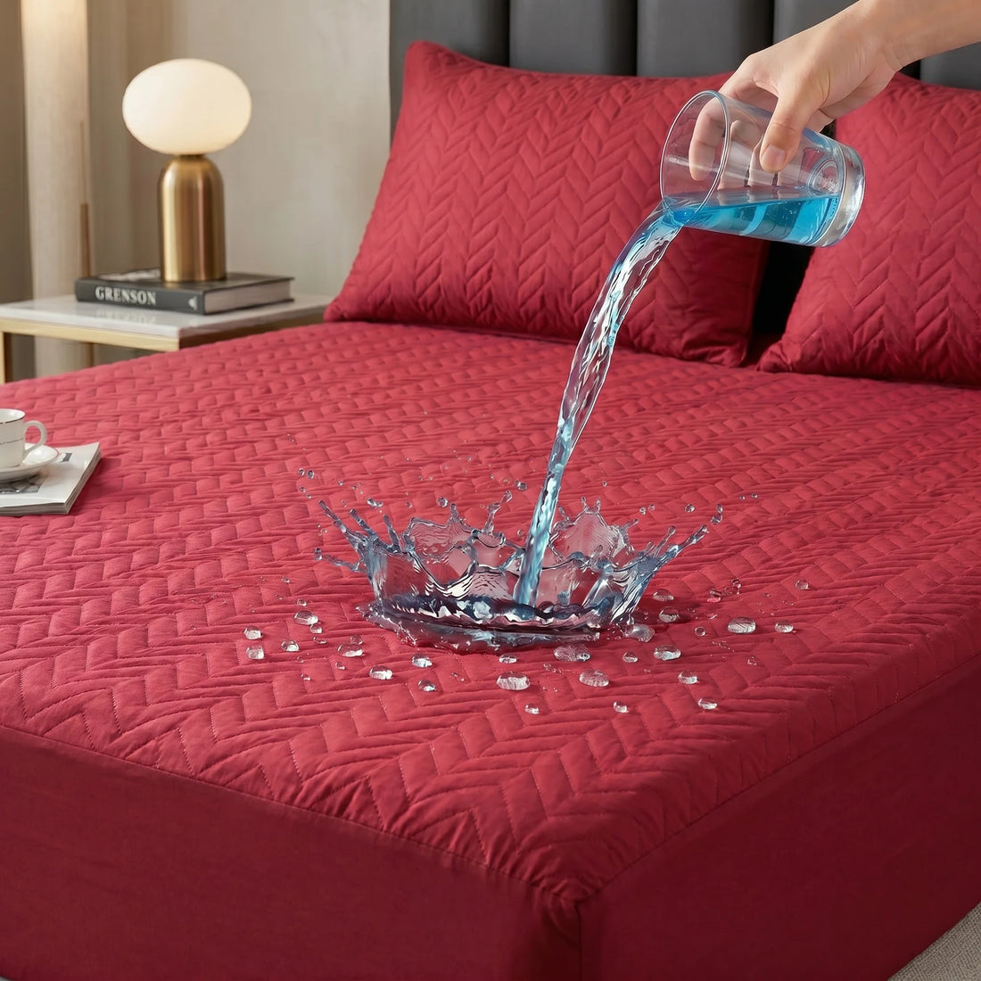 Crimson Maroon Waterproof Mattress Protector — Quilted