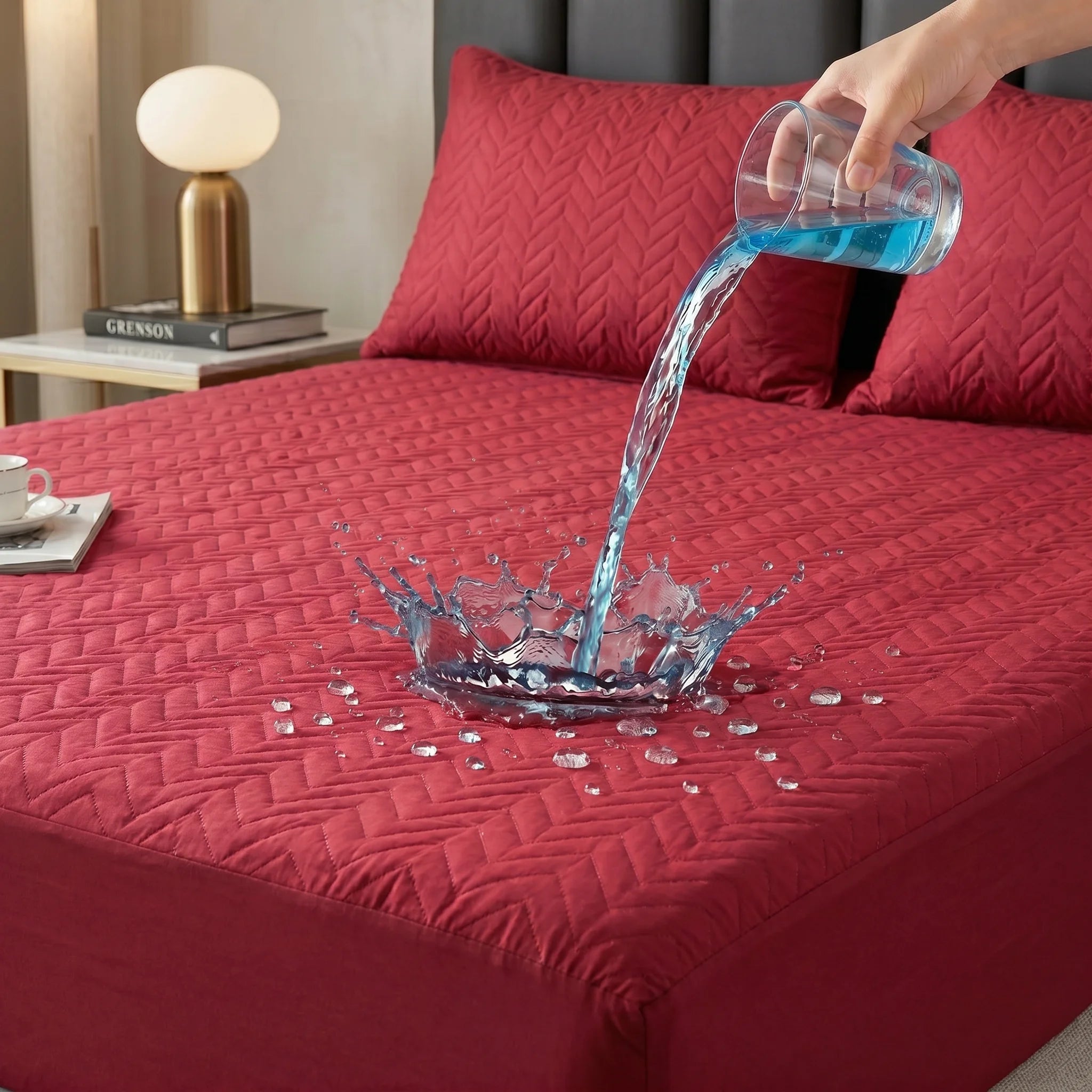 Crimson Maroon Waterproof Mattress Protector — Quilted