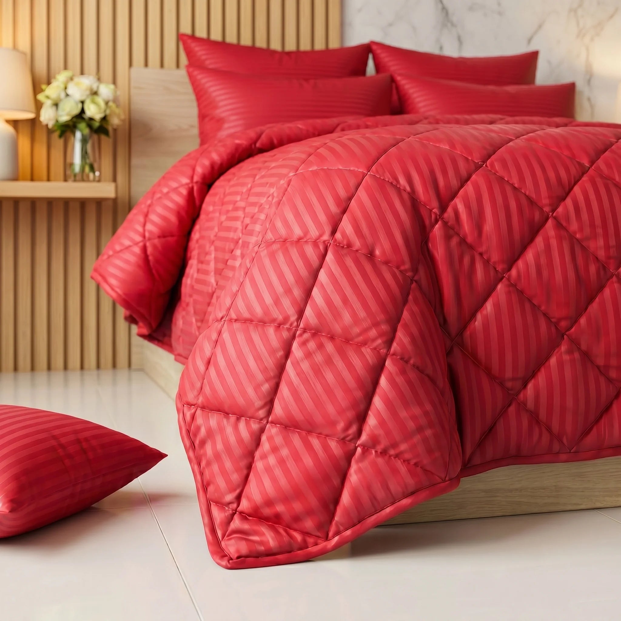 Crimson Red Comforter Set — Dyed Stripe