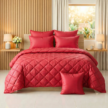 Crimson Red Comforter Set — Dyed Stripe
