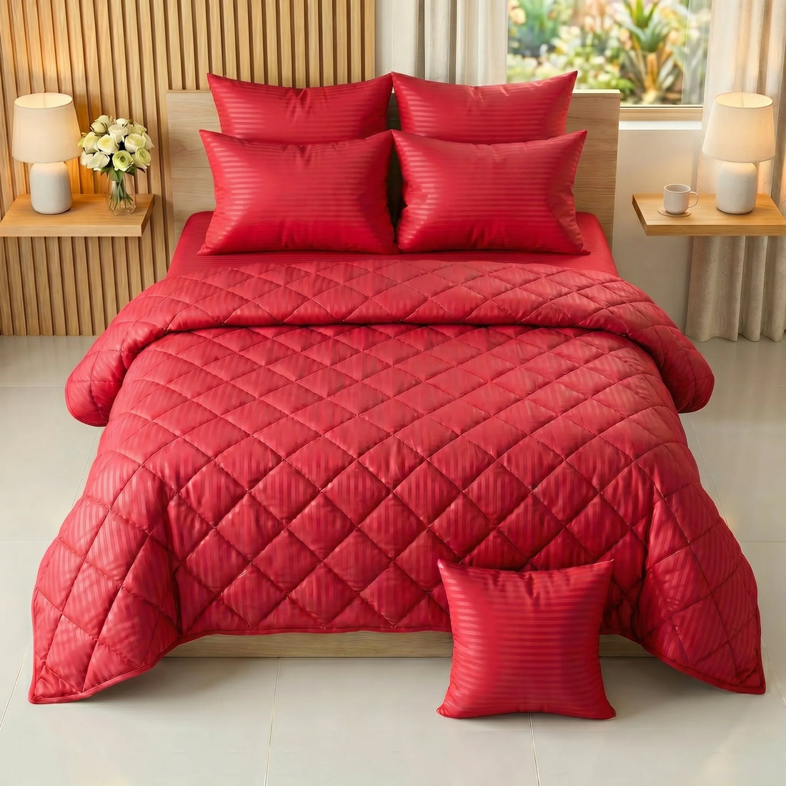 Crimson Red Comforter Set — Dyed Stripe