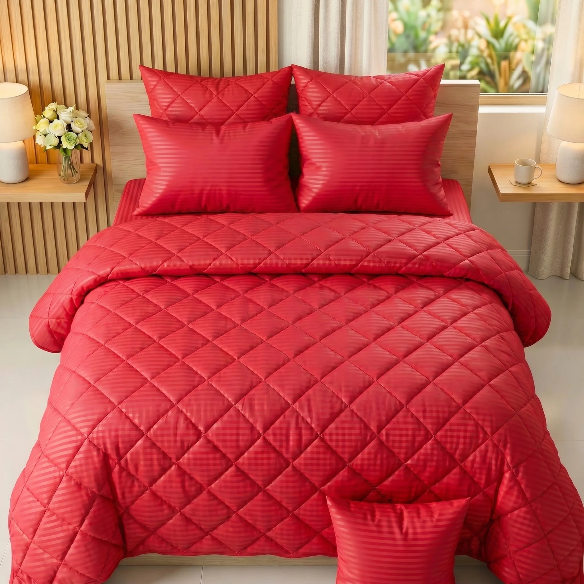Crimson Red Comforter Set — Dyed Stripe