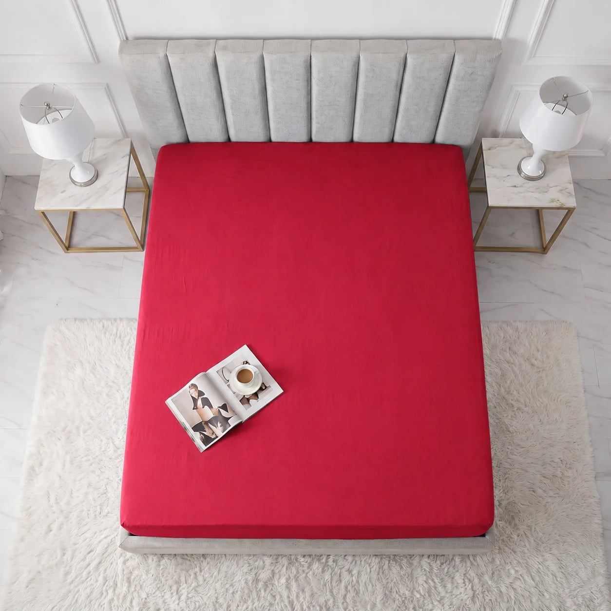 Crimson Red Cotton Mattress Cover — With Zipper
