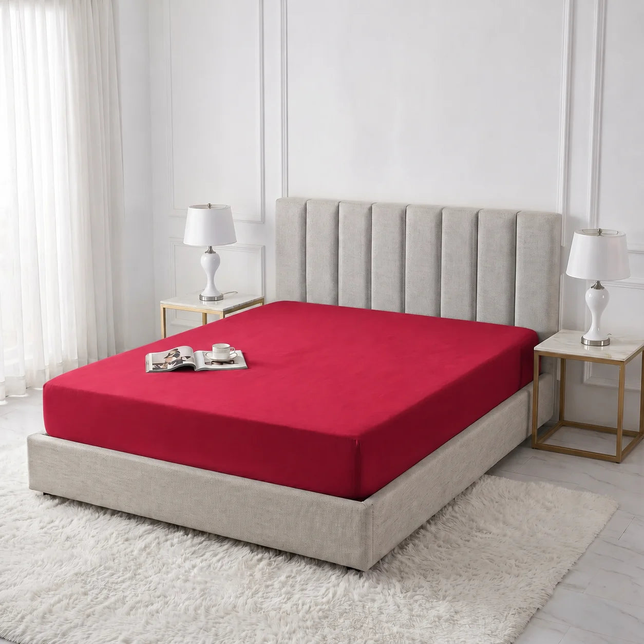 Crimson Red Cotton Mattress Cover — With Zipper