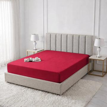 Crimson Red Cotton Mattress Cover — With Zipper