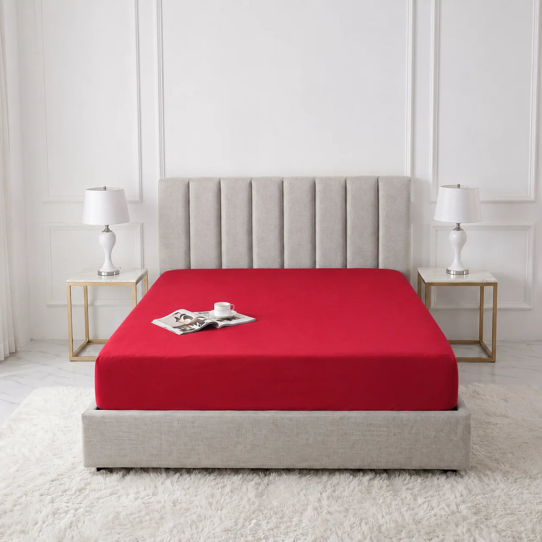Crimson Red Cotton Mattress Cover — With Zipper