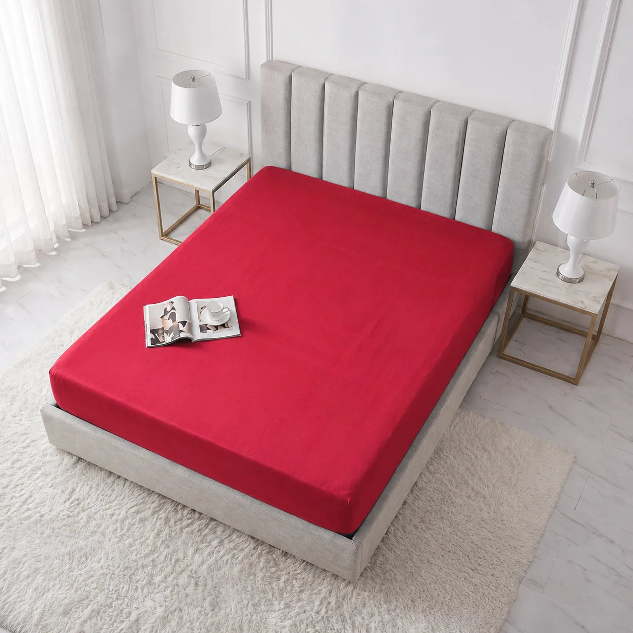 Crimson Red Cotton Mattress Cover — With Zipper
